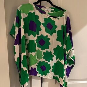 Diane Von Furstenberg Green and Purple Floral Blouse
